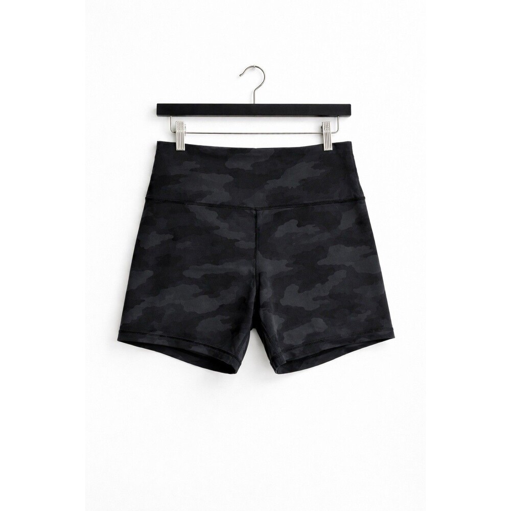 Lululemon Camo Biker Shorts Size 16 High Rise Black Gray Stretch Yoga